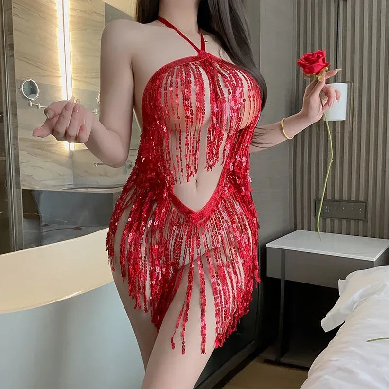 Sexy Lingerie Sexy Sequined Tassel Skirt Uniform - Viexta