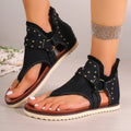 Denim Thong Sandals With Rear Zipper - Viexta