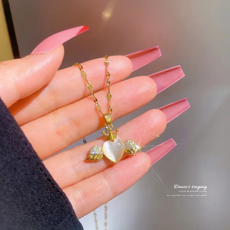 Micro-inlaid Opal Angel Heart Necklace - Viexta