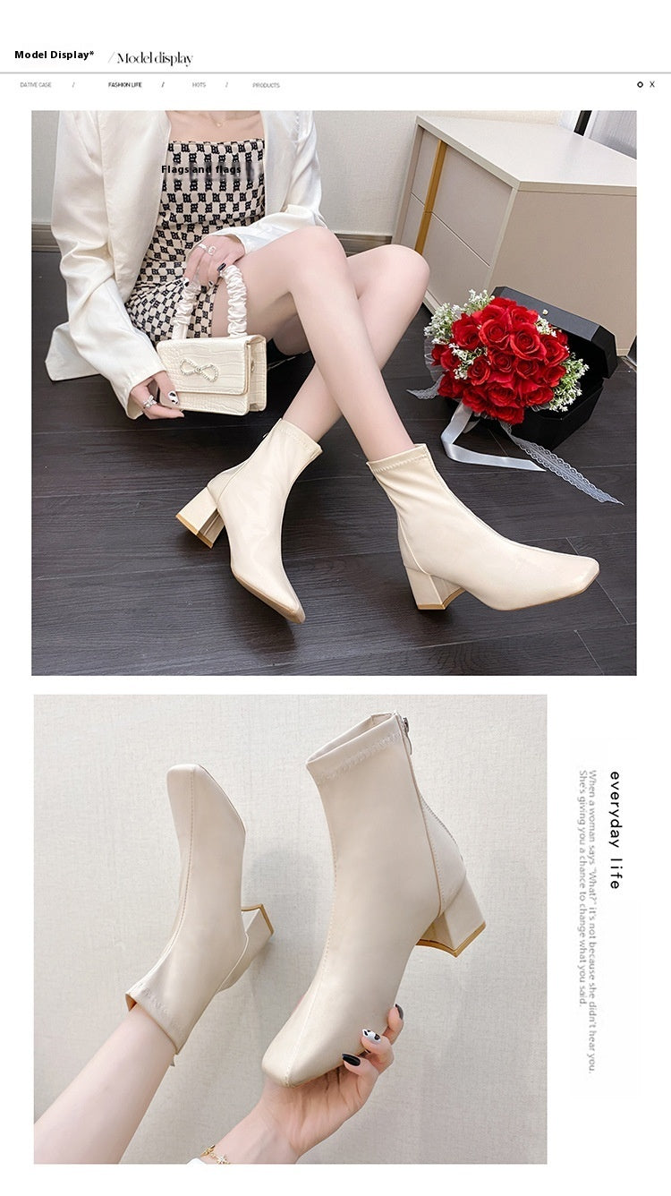 American Style Square Toe Back Zip Short Boots