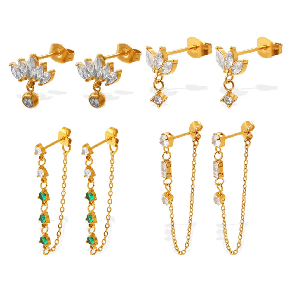 Zircon Inlaid Pendant Earrings