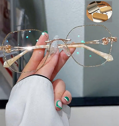 Champagne Gold Frameless Polygon Anti-blue Glasses