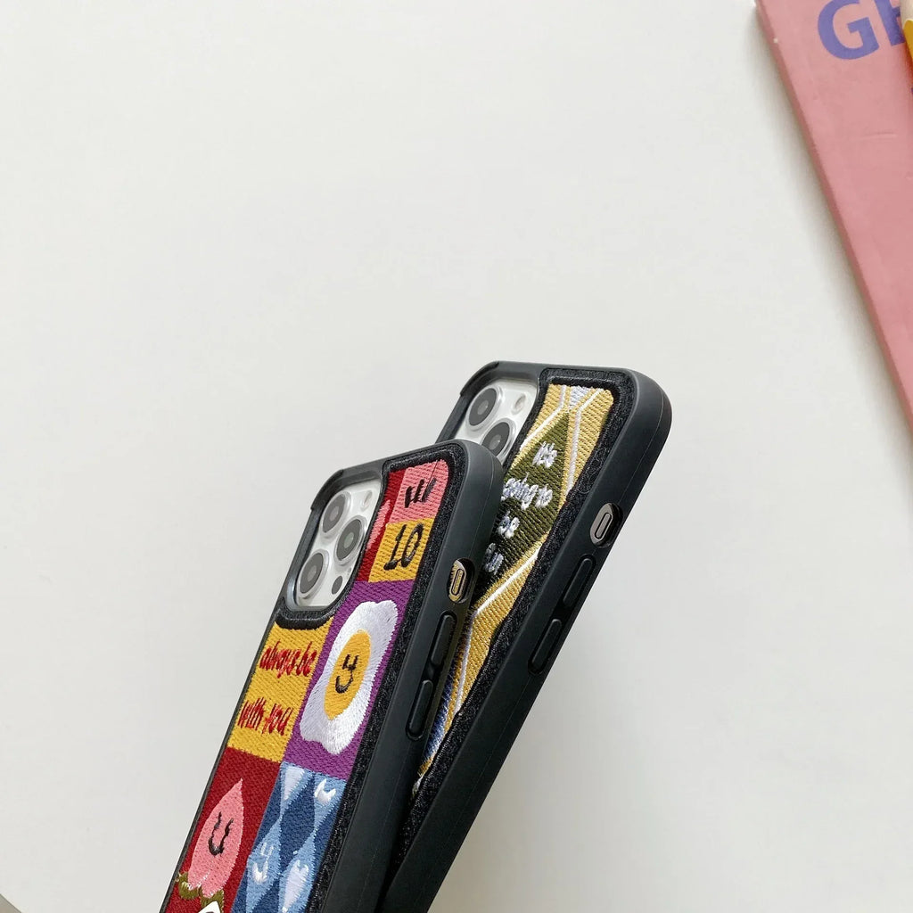 Heavy Embroidery Milk Tea iPhone Cover - Viexta