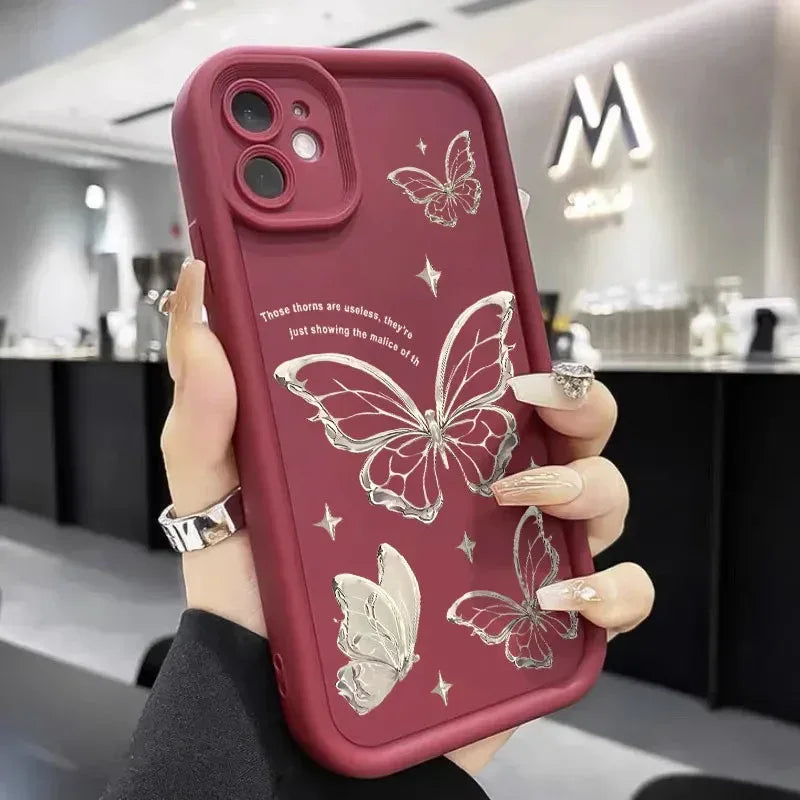 Silver Butterfly Drop-resistant Samsung Phone Case - Viexta