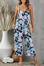 Flowers Print Suspender Jumpsuit - Viexta