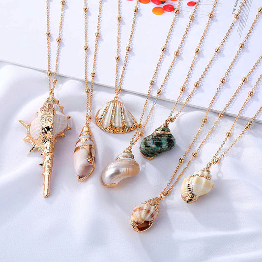 Women's Beach Shell Gold-plated Edge Pendant Necklace