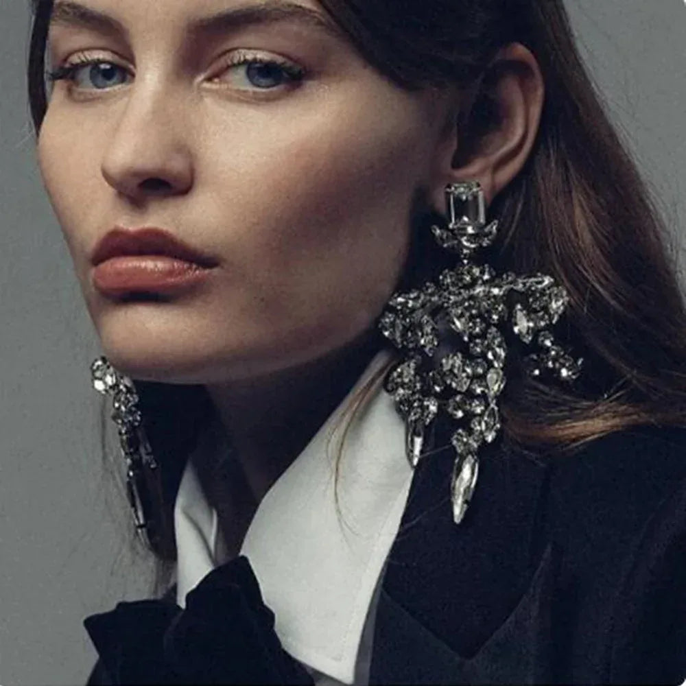 Luxury Sparkling Rhinestone Water Drop Tassel Stud Earrings - Viexta