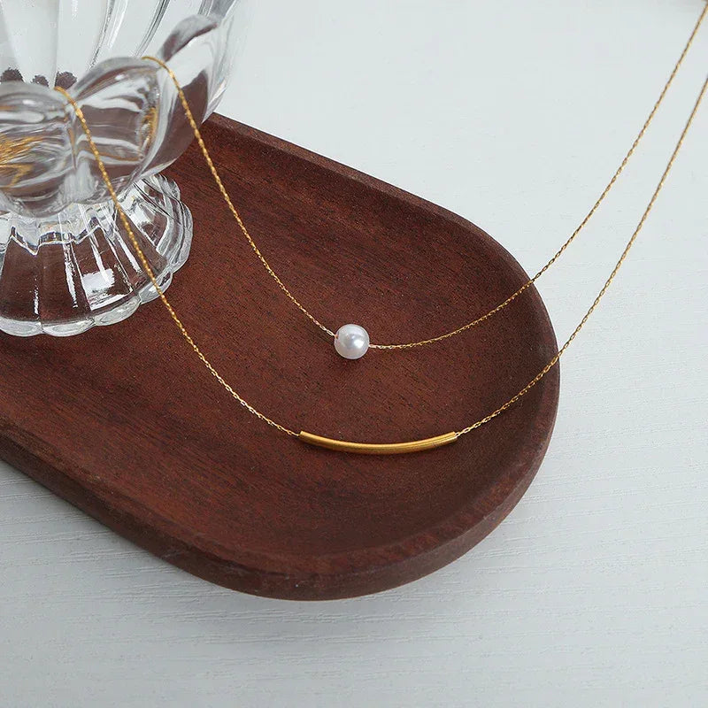 Shell Pearls Double-layer Titanium Steel Necklace - Viexta