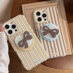 Striped Magnetic Transparent iPhone Case With Rotating Bowknot Stand - Viexta