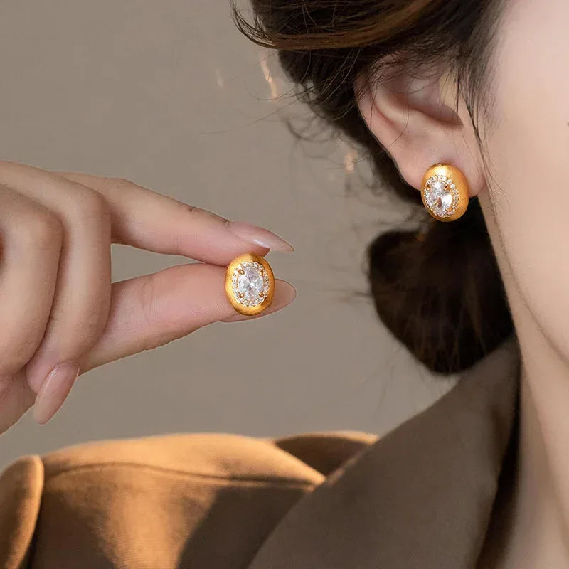 Silver Needle Micro Inlaid Zircon Ear Studs - Viexta