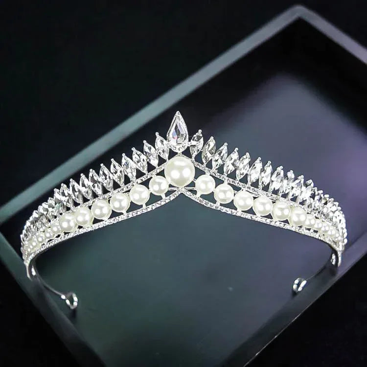 Bridal Pearl Crown Headdress - Viexta