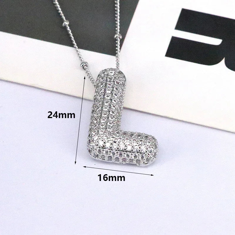 brass-zircon-bubble-letter-pendant-necklace - Viexta