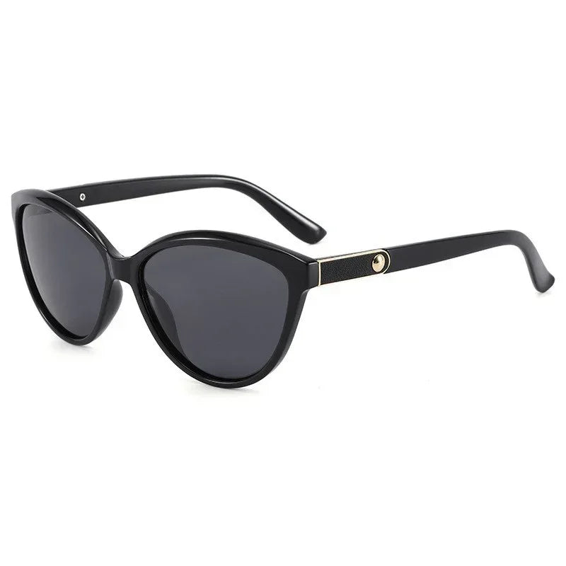 Polarized Personalized Leather Inlaid Light Luxury Cat Eye Sunglasses - Viexta