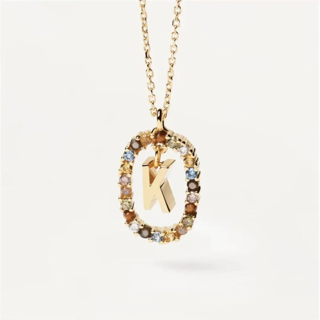 Colored Rhinestone Alphabet Necklace - Viexta