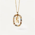 Colored Rhinestone Alphabet Necklace - Viexta