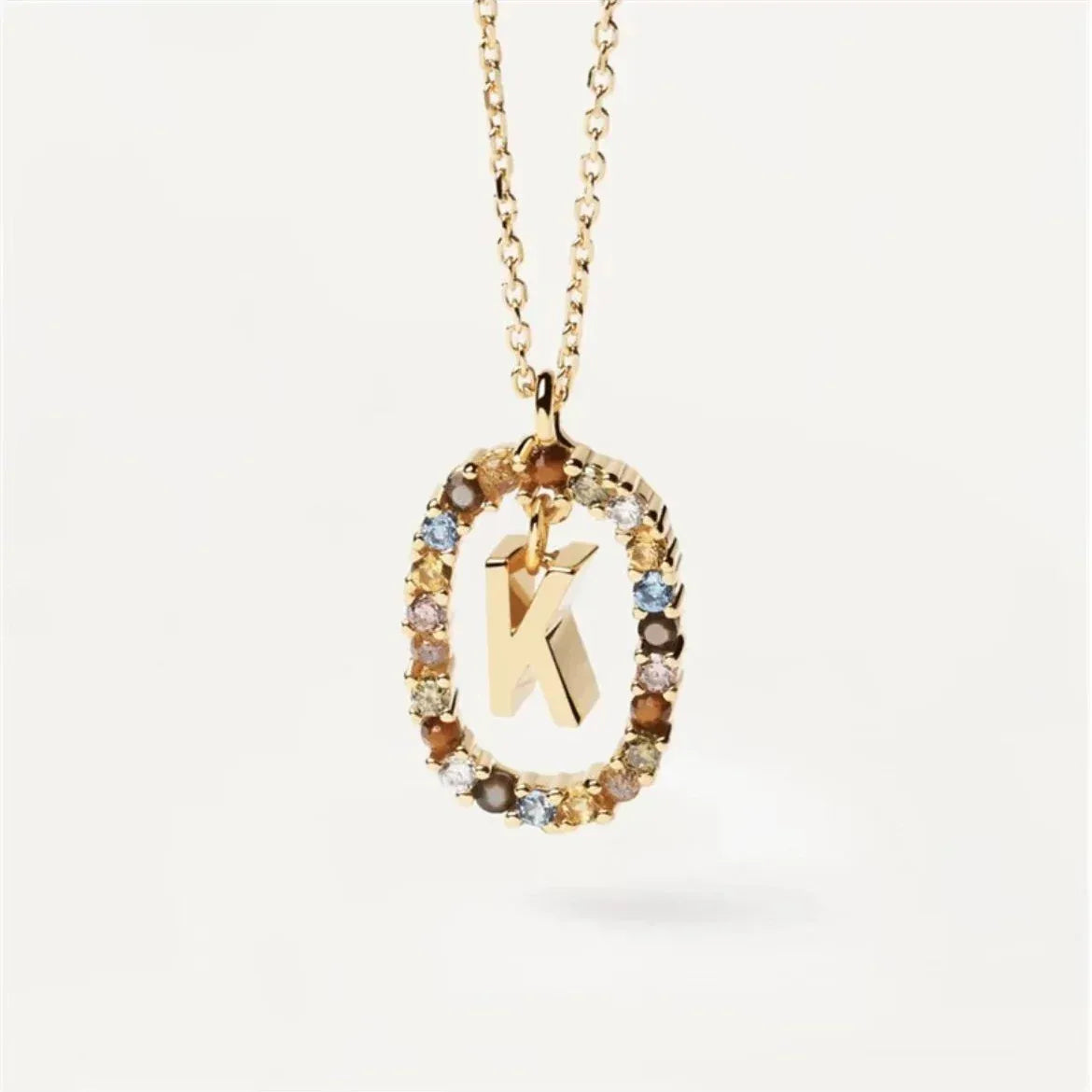 Colored Rhinestone Alphabet Necklace - Viexta