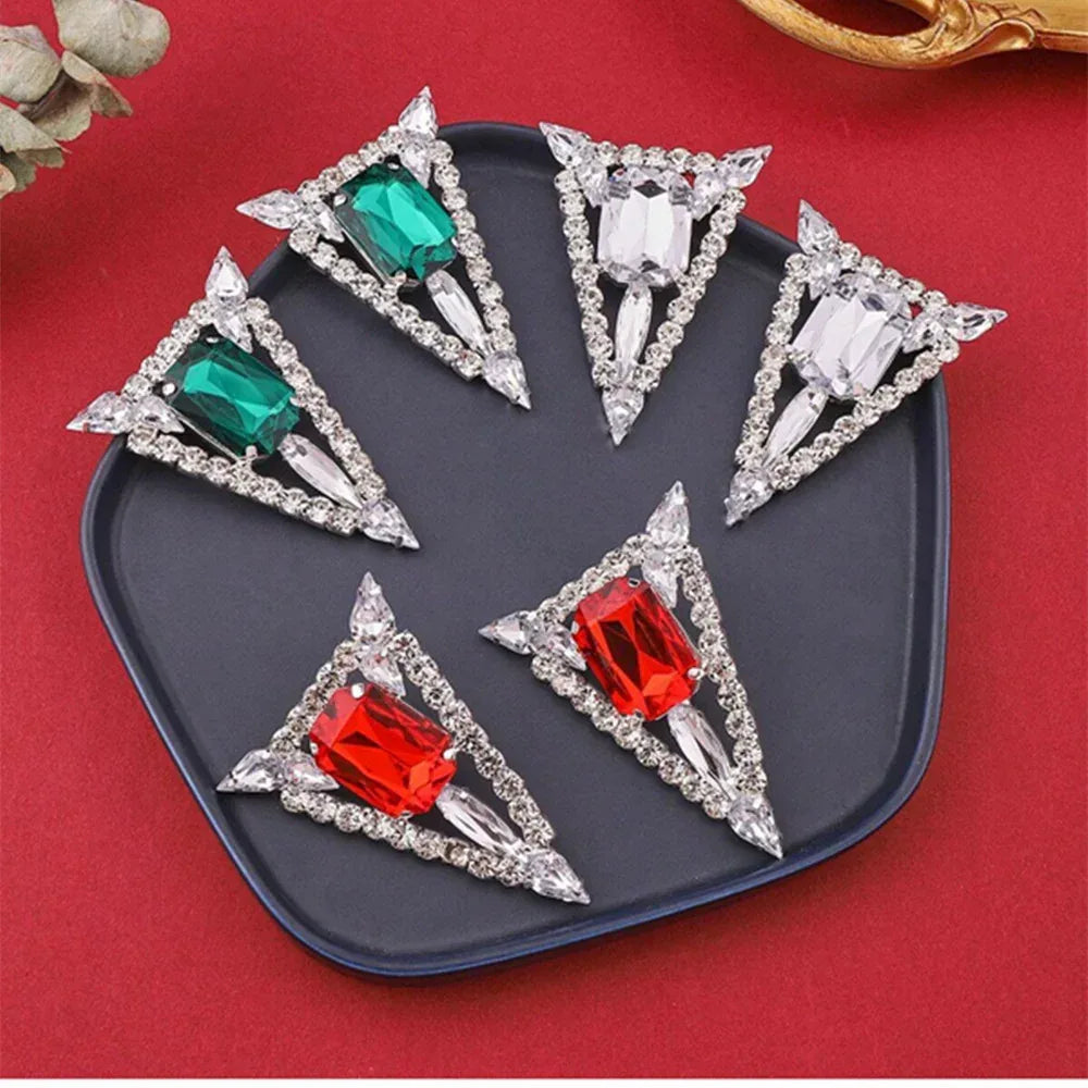 Multi-colored Exaggerated Rhinestones Triangle Jewel Earrings - Viexta