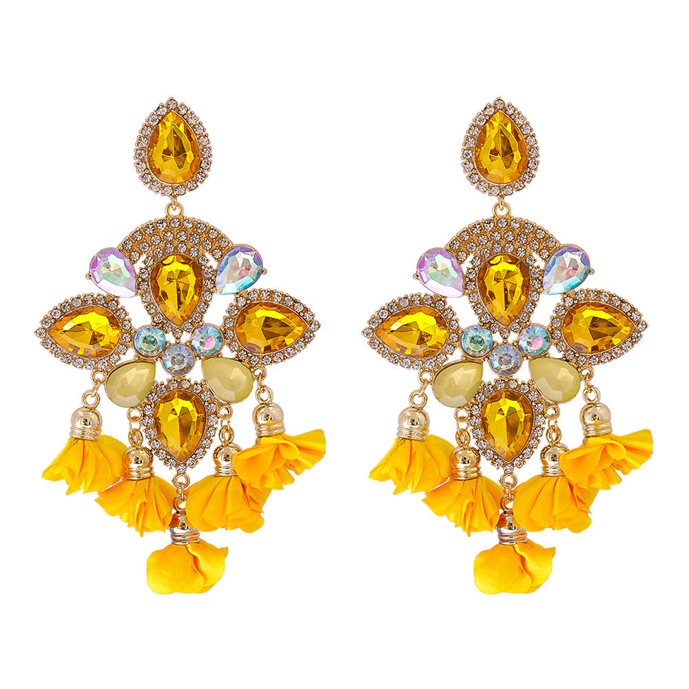 Bohemia Color Diamond Flower Earrings