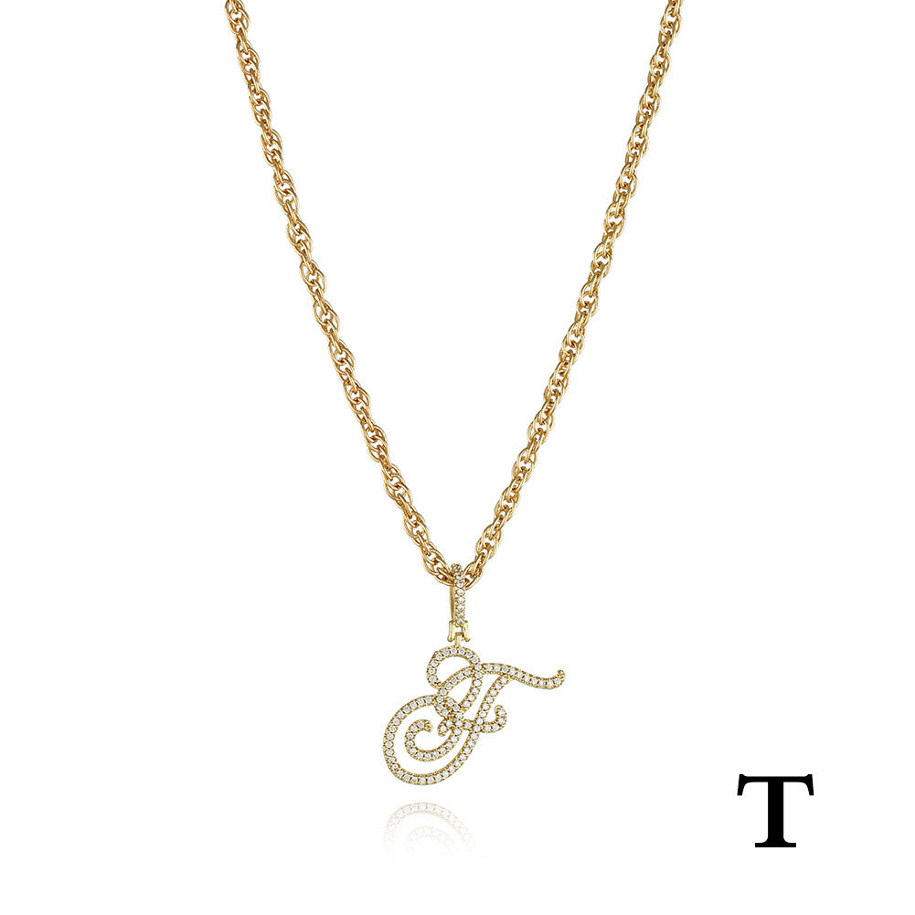 26 Letter Zircon 18k Gold Necklace