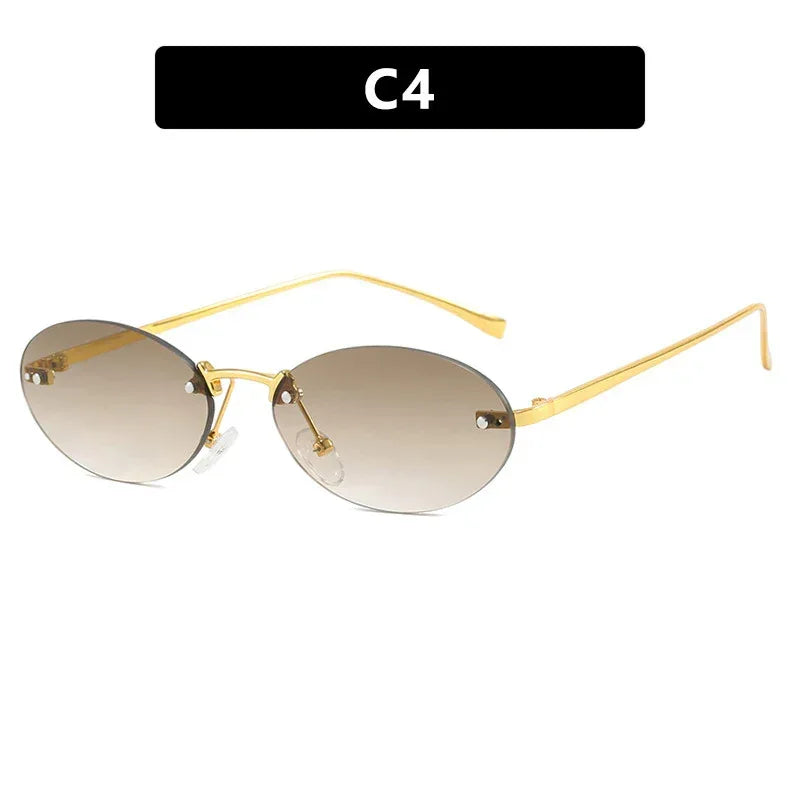 Metal Frameless Oval Rivet Sun Glasses - Viexta