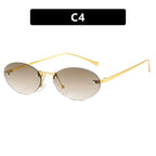 Metal Frameless Oval Rivet Sun Glasses - Viexta