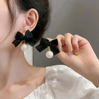 French Elegant Black Bow Earrings - Viexta
