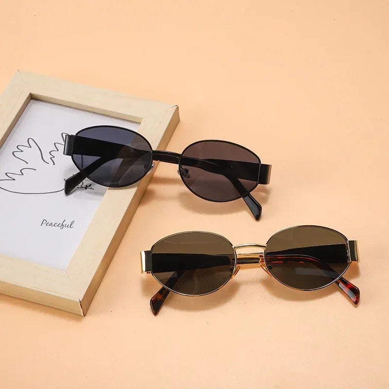 Women's Metal Retro Oval Sunglasses - Viexta
