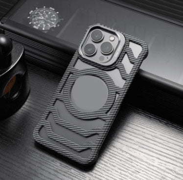 Hollow Carbon Fiber Pattern Frameless Magnetic Bracket iPhone Case