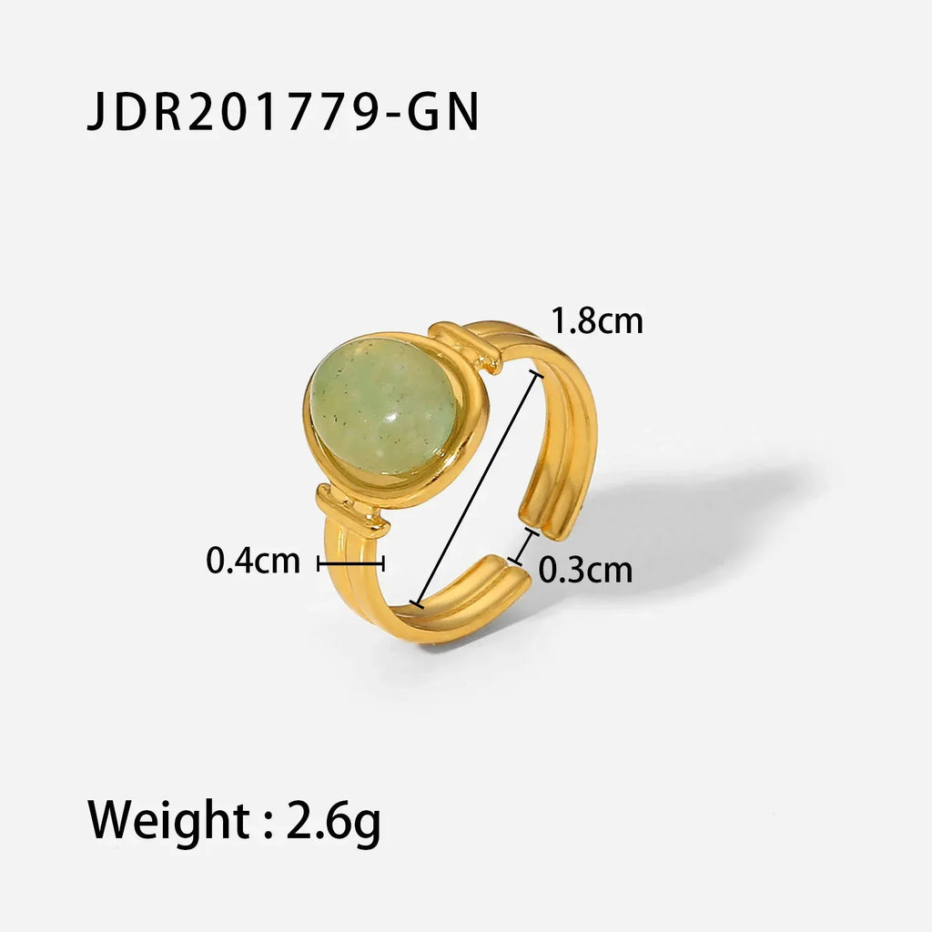 natural-gemstone-titanium-steel-open-end-ring - Viexta