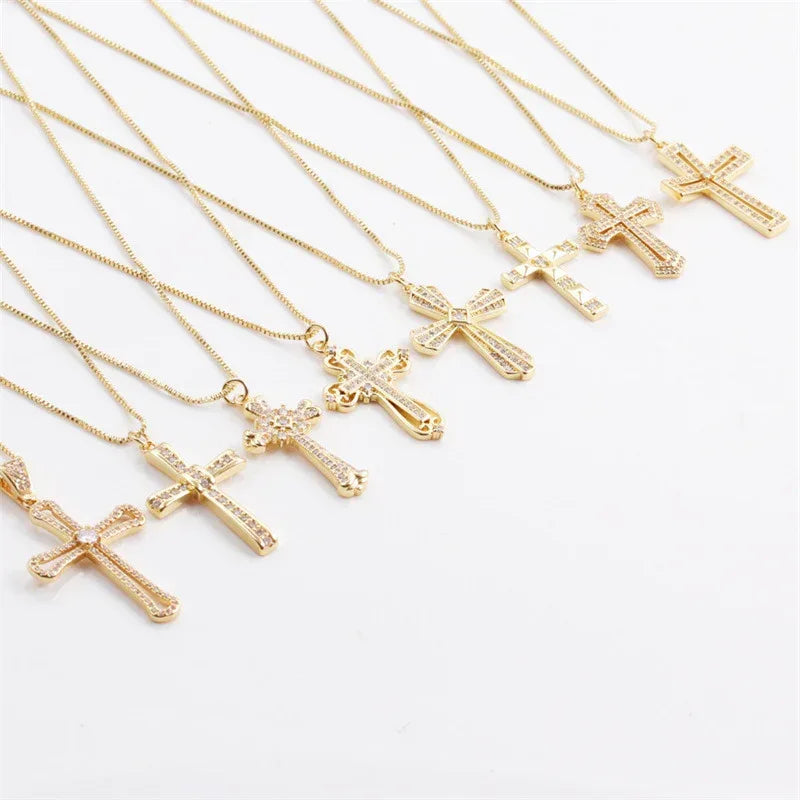 lady-18k-gold-plated-zircon-cross-pendant-necklace - Viexta