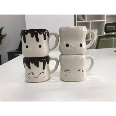 4piece Marshmallow White And Black Ceramic Mugs