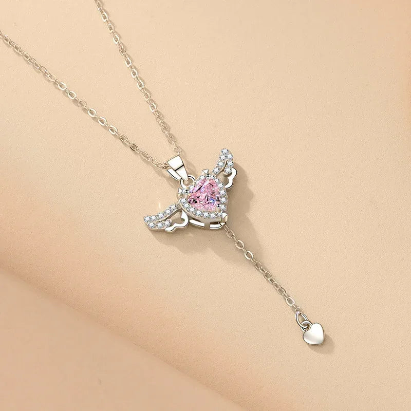 moving-cupid-heart-angel-wings-tassel-necklace - Viexta