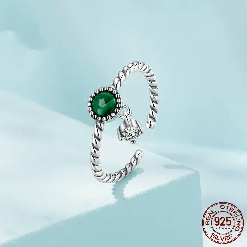 Sterling Silver S925 Malachite Open Ring - Viexta