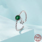 Sterling Silver S925 Malachite Open Ring