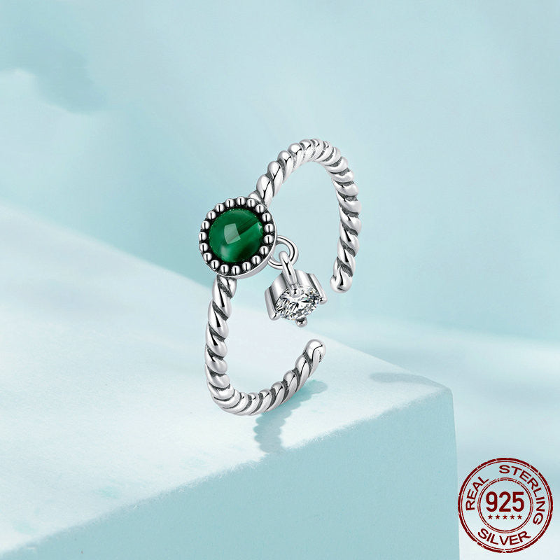 Sterling Silver S925 Malachite Open Ring