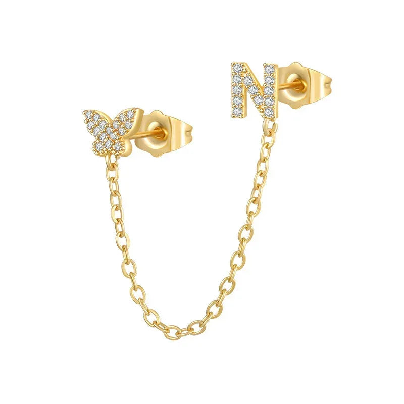 Women's Zircon Butterfly Alphabet One Piece Stud Earrings - Viexta