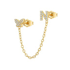 Women's Zircon Butterfly Alphabet One Piece Stud Earrings - Viexta