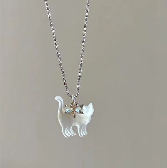 Transparent Cat Rhinestone Pendant Necklace