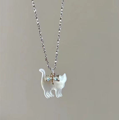 Transparent Cat Rhinestone Pendant Necklace