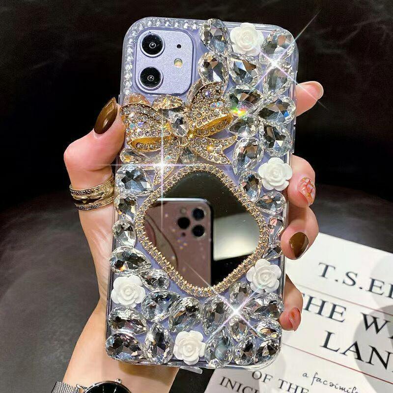 Rhinestone Mirror Diamond Bow iPhone Case - Viexta