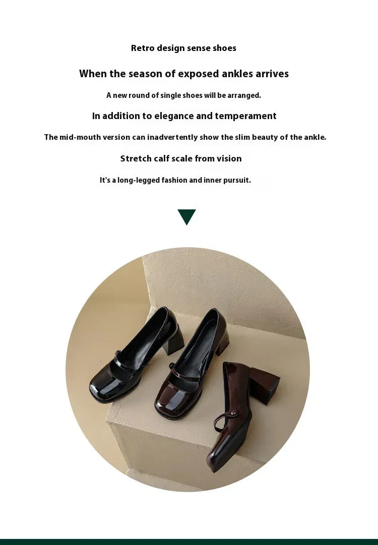 Women's Retro Minority Design Fashion Tie Square Toe High Heels Mary Jane Shoes - Viexta