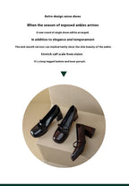 Women's Retro Minority Design Fashion Tie Square Toe High Heels Mary Jane Shoes