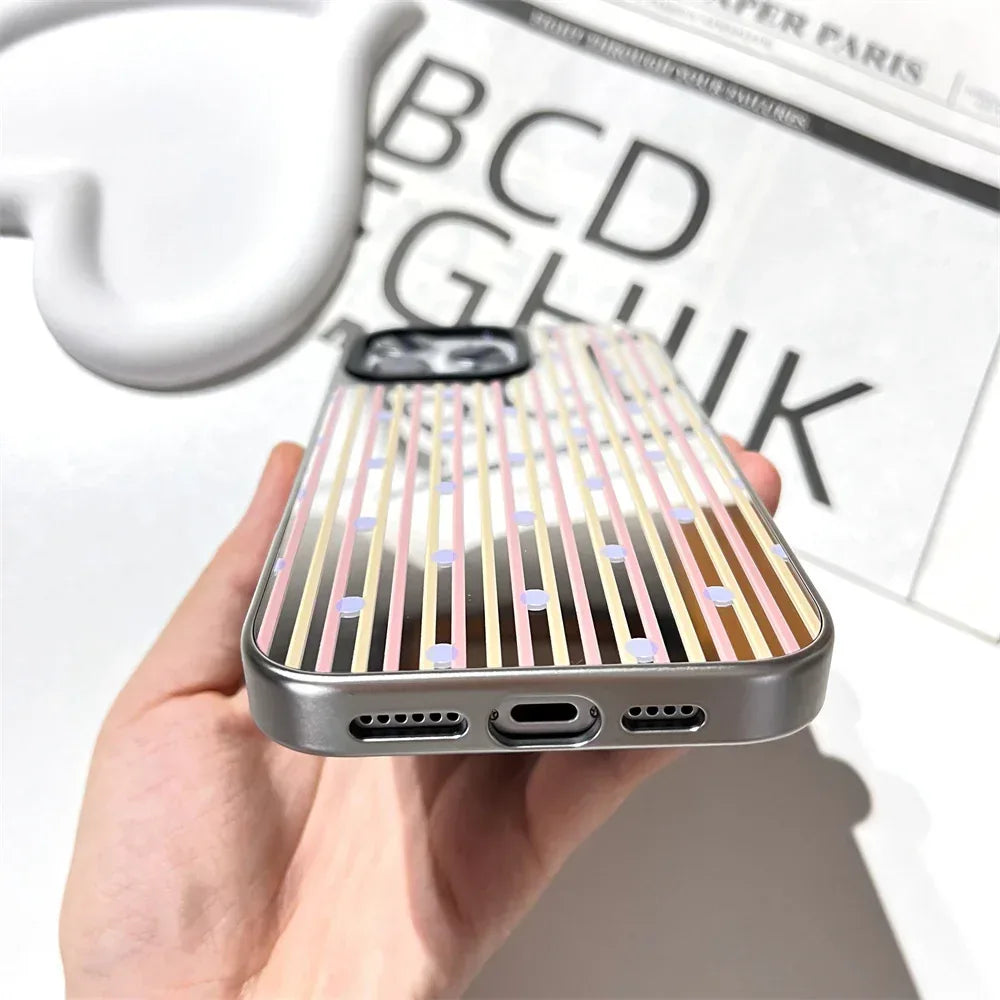 Contrast Color Stripe Plating Silver Edge iPhone Case - Viexta