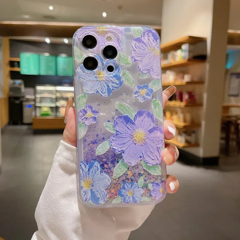 luminous-oil-painting-flower-quicksand-phone-case - Viexta