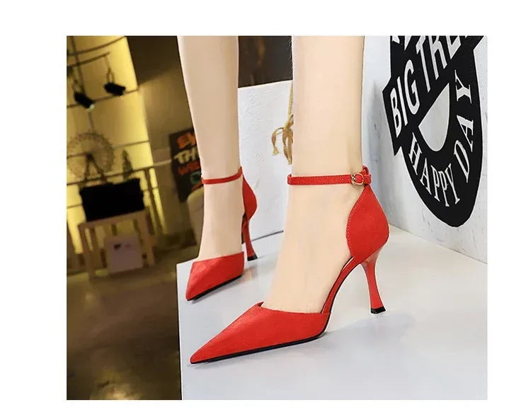 Slimming Suede Shallow Mouth Pointed-toe Heels - Viexta