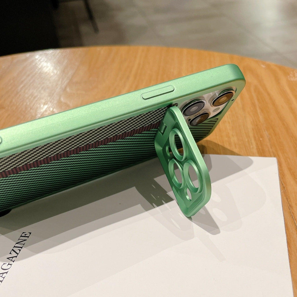 Carbon Fiber Magnetic Lens Bracket iPhone Case - Viexta