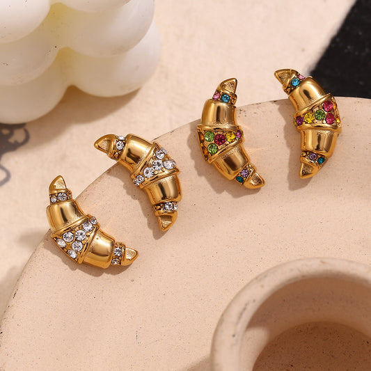 Stainless Steel Horn Shaped Rhinestone Studs