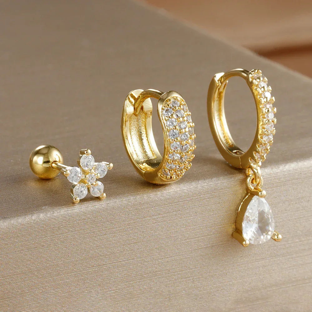 Pentagonal Flower Waterdrop Piercing Ear Bone Stud - Viexta