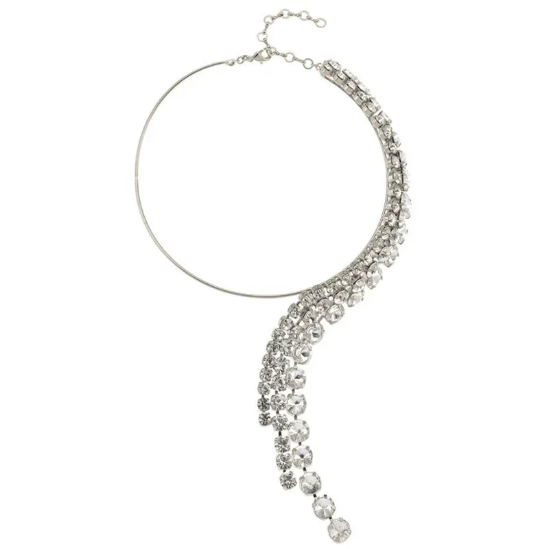 long-fringe-rhinestone-collar-multi-layer-necklace - Viexta