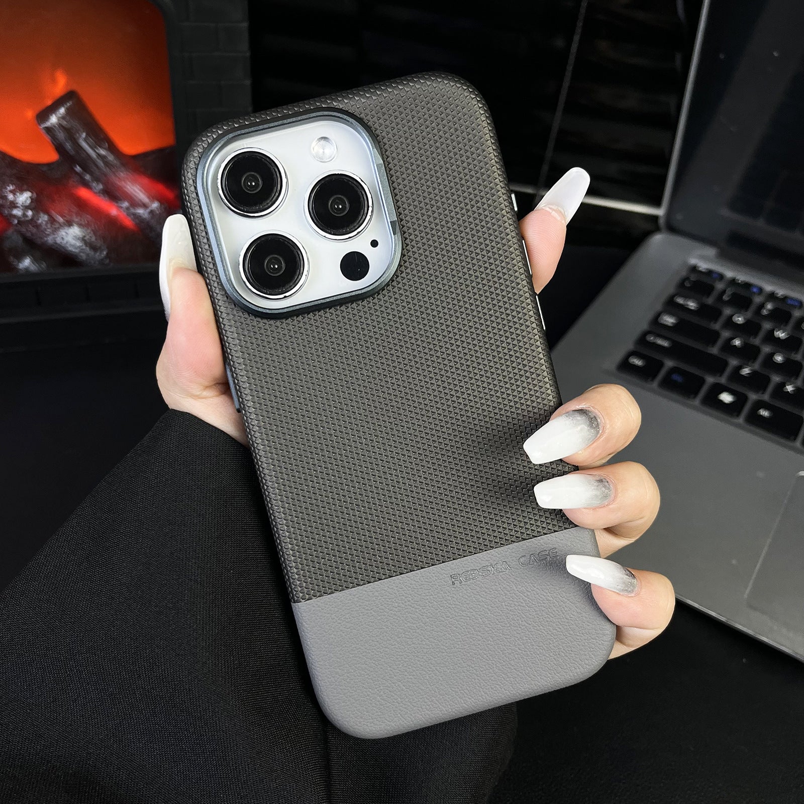 Dragon Scale Texture Stitching Leather iPhone Case